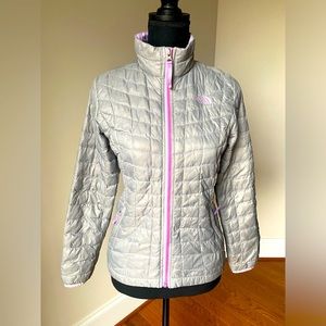 North Face Girls thermoball Gray Nylon Full Zip Jacket Quilted Size Medium 10/12